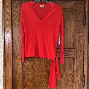 NWT Chelsea28- Red, V neck, long sleeve top with tie waist Small